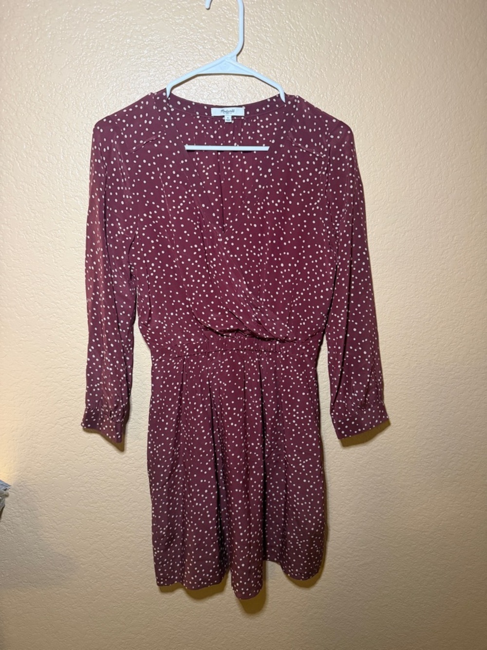 Madewell Burgundy Polka Dot Long-Sleeve Wrap Dress